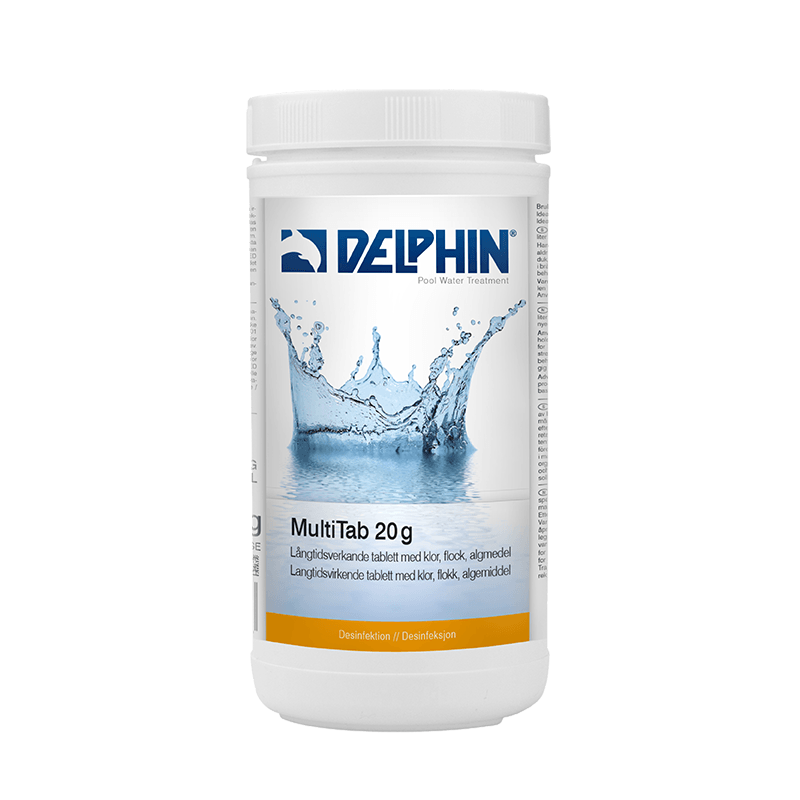 MultiTab 20 g, 1 kg – 5-i-1 klortabletter för pool & spa. Desinficerar, flockar & stabiliserar klor för kristallklart vatten.