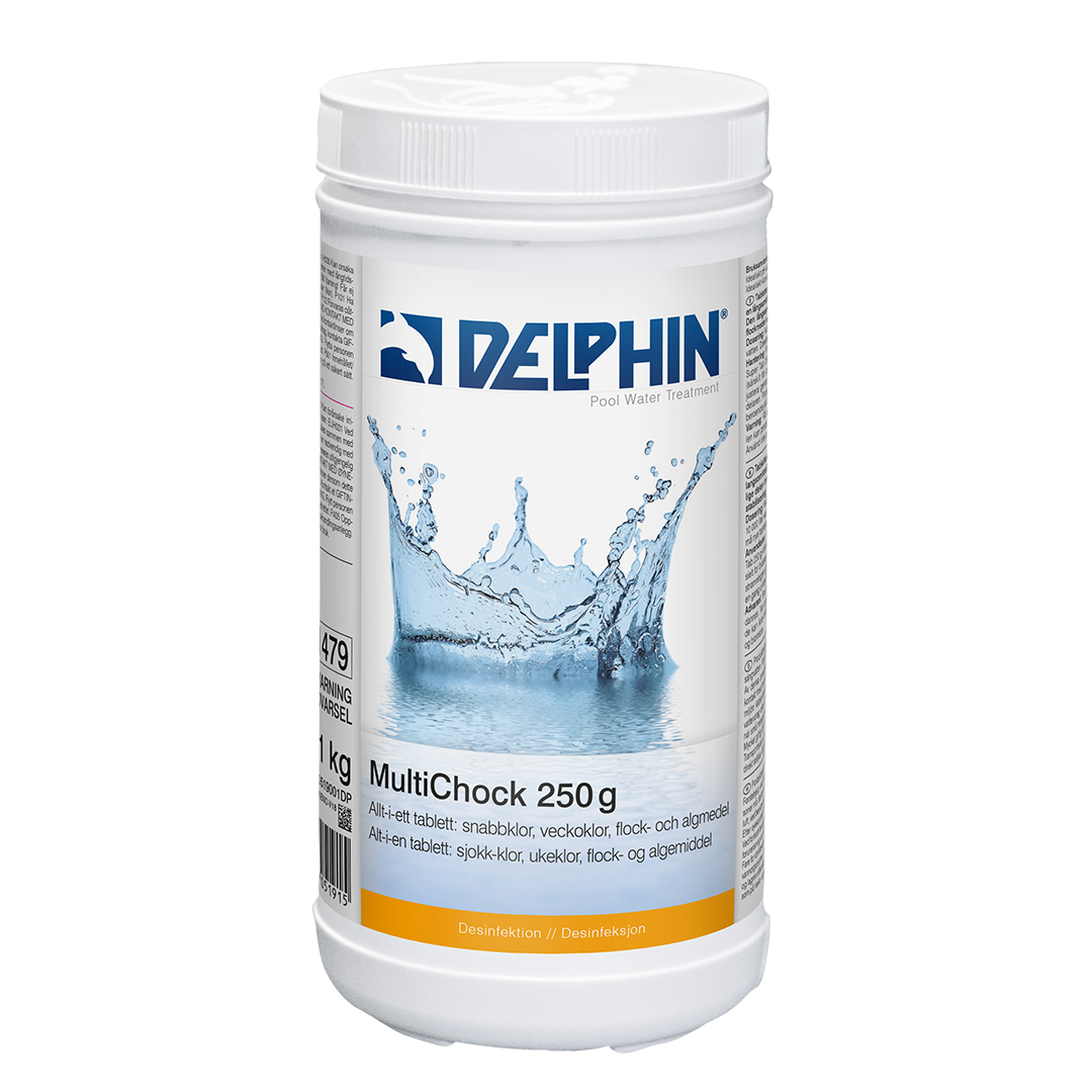 MultiChock 250 g, 1 kg – Snabbverkande chockklor och flockning för pool & spa. För kristallklart och rent vatten.
