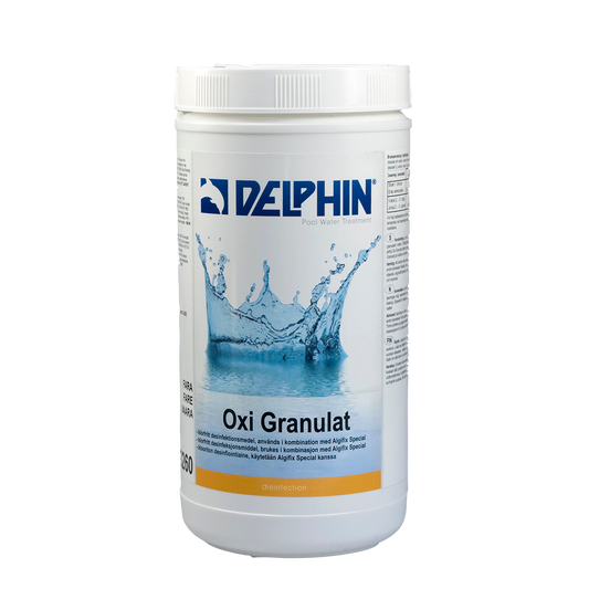 Oxi Granulat 1 kg – Klorfritt desinfektionsmedel för pool & spa. Bryter ner föroreningar utan klorlukt